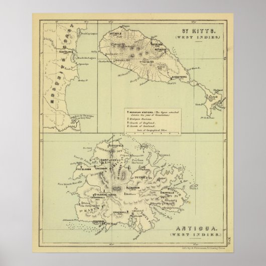 Antigua Lithographed Map Poster (Vorne)