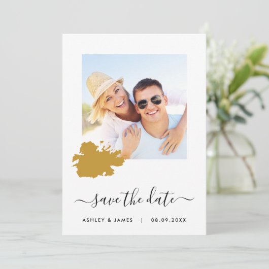 Antigua Map Foto Wedding Save the Date Card (Stehend Vorderseite)