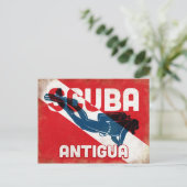 Antigua Scuba Diver - Blue Retro Postkarte (Stehend Vorderseite)
