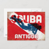 Antigua Scuba Diver - Blue Retro Postkarte (Vorne/Hinten)