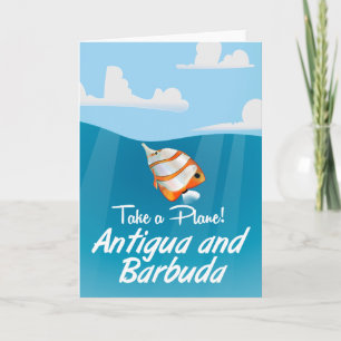 Antigua und Barbuda Ferien Poster Cartoon. Feiertagskarte
