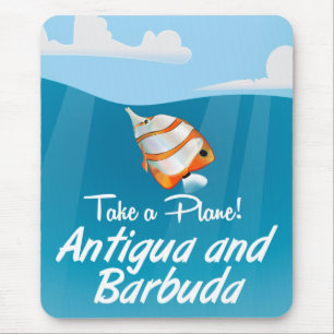 Antigua und Barbuda Ferien Poster Cartoon. Mousepad