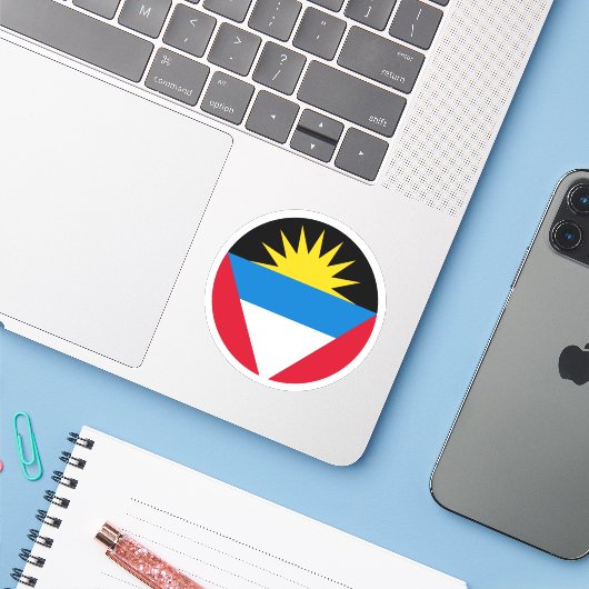 Antigua und Barbuda Flag Round Sticker (Laptop mit iPhone)