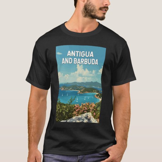 Antigua und Barbuda Illustration Art Retro T-Shirt (Vorderseite)