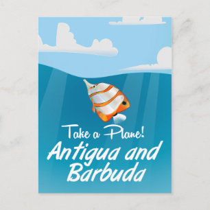 Antigua und Barbuda Urlaub Reiseplakat Cartoon. Postkarte