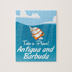 Antigua und Barbuda Urlaubsreiseplakat Cartoon. Puzzle