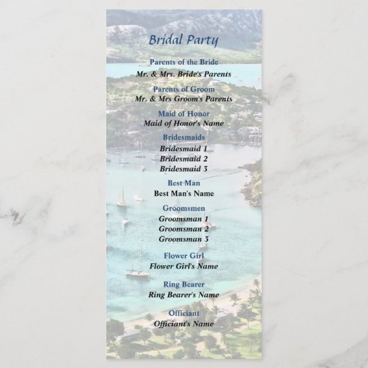 Antigua View Falmouth Harbour Wedding Program Programm (Rückseite)