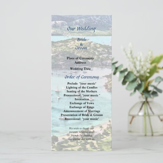 Antigua View Falmouth Harbour Wedding Program Programm (Stehend Vorderseite)