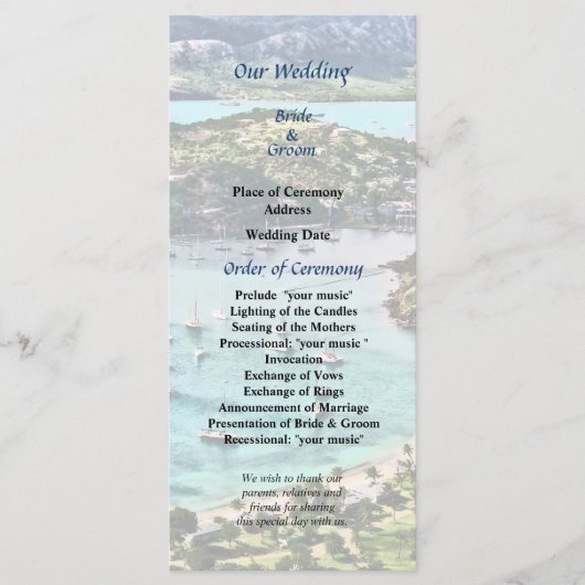 Antigua View Falmouth Harbour Wedding Program Programm (Vorderseite)