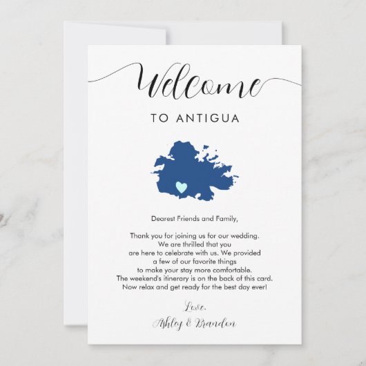 Antigua Wedding Welcome Letter Itinerary Card (Vorderseite)