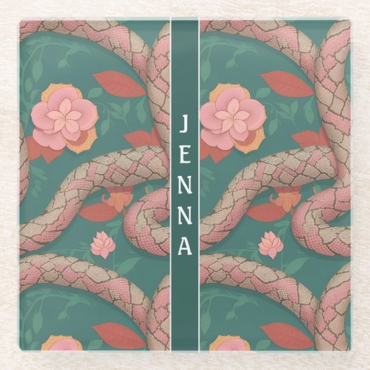 Antiguan Racer Snake Pastel farbiges Muster Glasuntersetzer (Vorderseite)