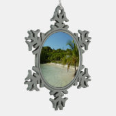 Antiguan Strand Schöne tropische Landschaft Schneeflocken Zinn-Ornament (Links)