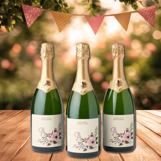 Antik florale Monogramm Schaumweinetikett