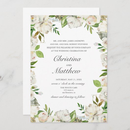 Antik Garten Weiße Blume Rahmen Hochzeit Einladung (Vorne/Hinten)