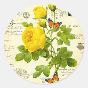 antik gelbe Rosen Runder Aufkleber