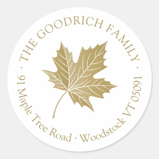 Antik Gold-Ahornleaf-Rundadresse-Aufkleber Runder Aufkleber (Vorderseite)