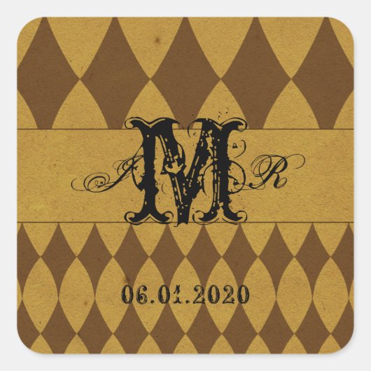 Antik Gold Diamond Harlequin Monogram Sticker (Vorderseite)