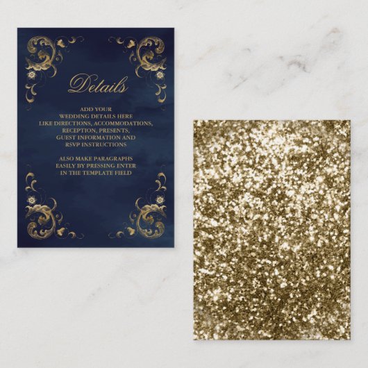Antik Gold Frame Navy Blue Details Begleitkarte (Vorne/Hinten)