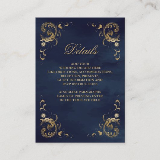 Antik Gold Frame Navy Blue Details Begleitkarte (Vorderseite)