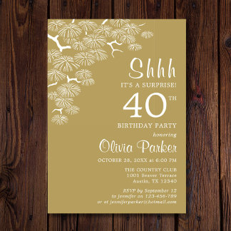 Antik Gold Pine Branch Überraschung 40. Geburtstag Einladung