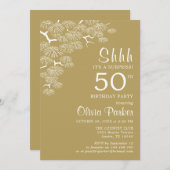 Antik Gold Pine Branch Überraschung 50. Geburtstag Einladung (Vorne/Hinten)