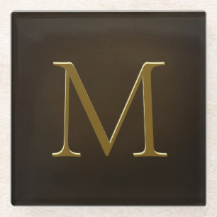 Antik goldenes Monogramm Personalisiertes Quadrat Glasuntersetzer