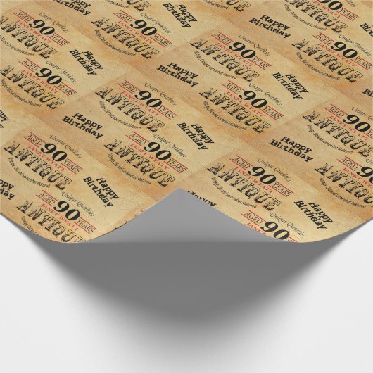 Antik Grunge Geburtstag | 90. Geburtstag Geschenkpapier (Ecke)