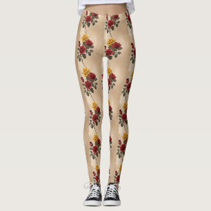 Antik inspirierte rote und gelbe Rosen Leggings