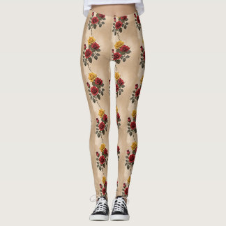 Antik inspirierte rote und gelbe Rosen Leggings