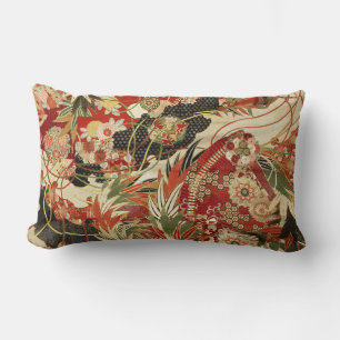 ANTIK JAPANISCHE BLUMEN Rot Grün Schwarz Floral T Lendenkissen