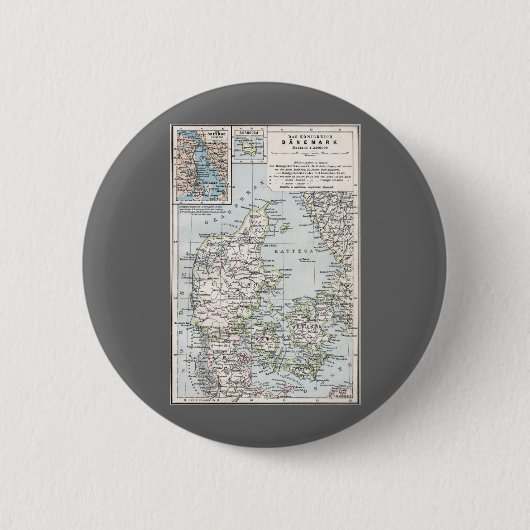 Antik Karte Dänemarks, Danmark in Dänisch, 1905 Button (Vorderseite)
