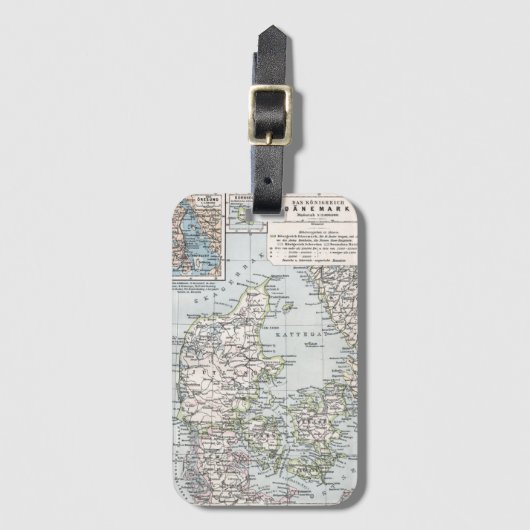 Antik Karte Dänemarks, Danmark in Dänisch, 1905 Gepäckanhänger (Vorderseite Vertikal)