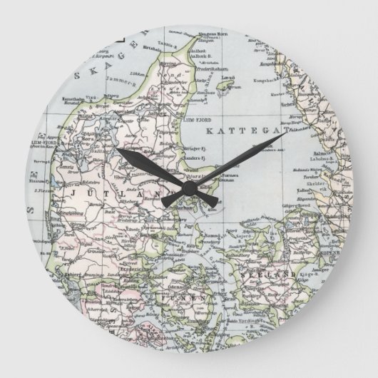 Antik Karte Dänemarks, Danmark in Dänisch, 1905 Große Wanduhr (Vorderseite)