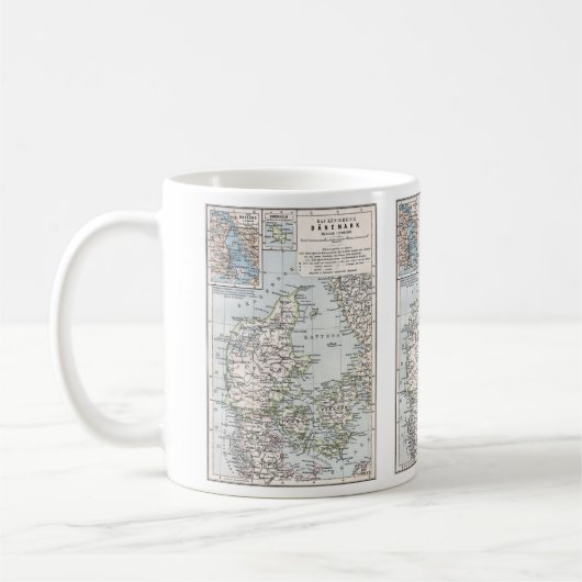 Antik Karte Dänemarks, Danmark in Dänisch, 1905 Kaffeetasse (Links)
