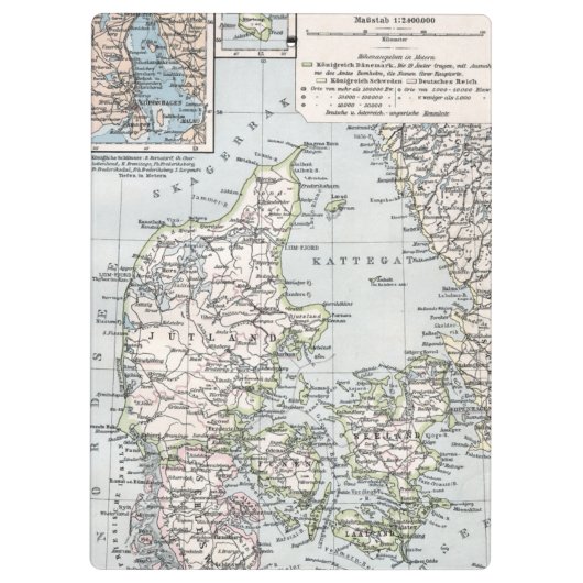 Antik Karte Dänemarks, Danmark in Dänisch, 1905 Klemmbrett (Rückseite)