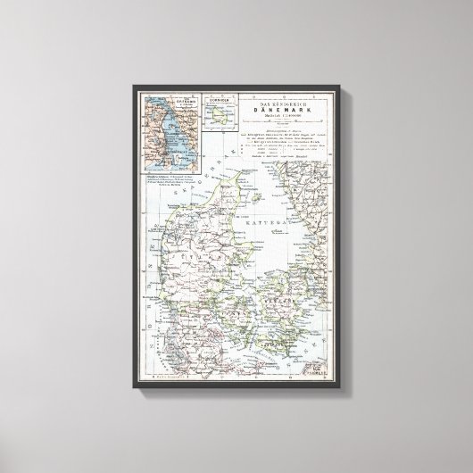 Antik Karte Dänemarks, Danmark in Dänisch, 1905 Leinwanddruck (Vorderseite)
