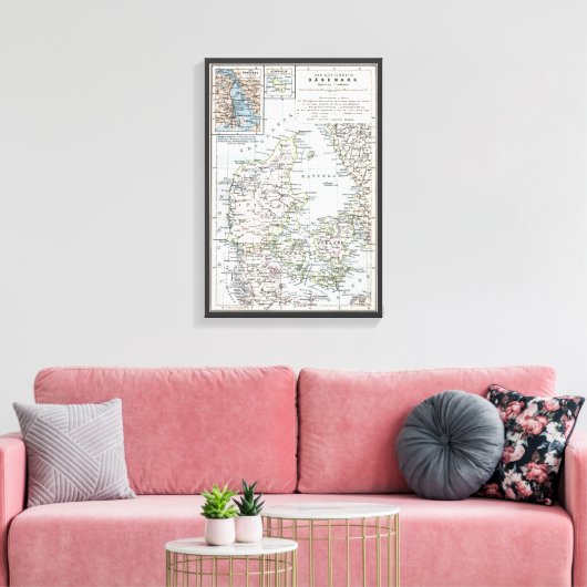 Antik Karte Dänemarks, Danmark in Dänisch, 1905 Leinwanddruck (Insitu (Wohnzimmer))