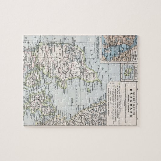 Antik Karte Dänemarks, Danmark in Dänisch, 1905 Puzzle (Horizontal)
