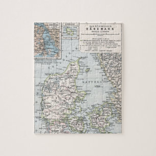 Antik Karte Dänemarks, Danmark in Dänisch, 1905 Puzzle