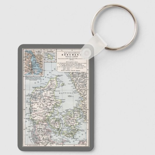Antik Karte Dänemarks, Danmark in Dänisch, 1905 Schlüsselanhänger (Rückseite)