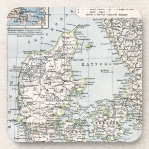 Antik Karte Dänemarks, Danmark in Dänisch, 1905 Untersetzer