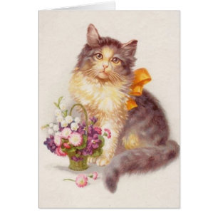 Antik - Katze & Blumenkorb,