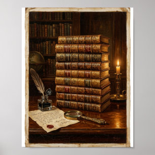 Antik Manor Bibliothek Leder Bücher II Poster