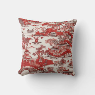 Antik Ming China Blau und rote Chinoiserie Kissen