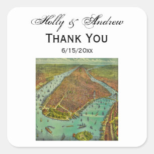 Antik New York City Map, DIY Color BG Quadratischer Aufkleber