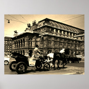 Antik Österreich Wien Fiaker Staatsoper Oper Poster