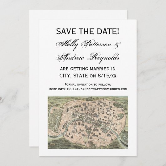 Antik Paris Karte, DIY BG V Save the Date Einladung (Vorne/Hinten)