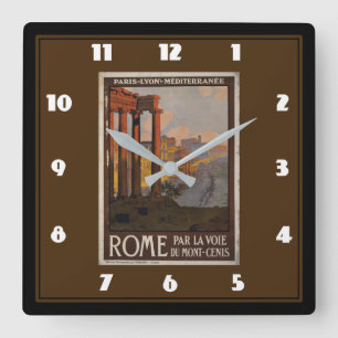 antik+Reise+Werbung Quadratische Wanduhr