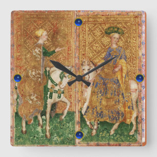 ANTIK RENAISSANCE TAROTS/DAME DER MÜNZEN UND STÄBE QUADRATISCHE WANDUHR