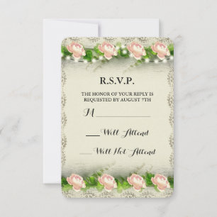 Antik-Rosen- und Spitzen-Hochzeits-R.S.V.P. RSVP Karte